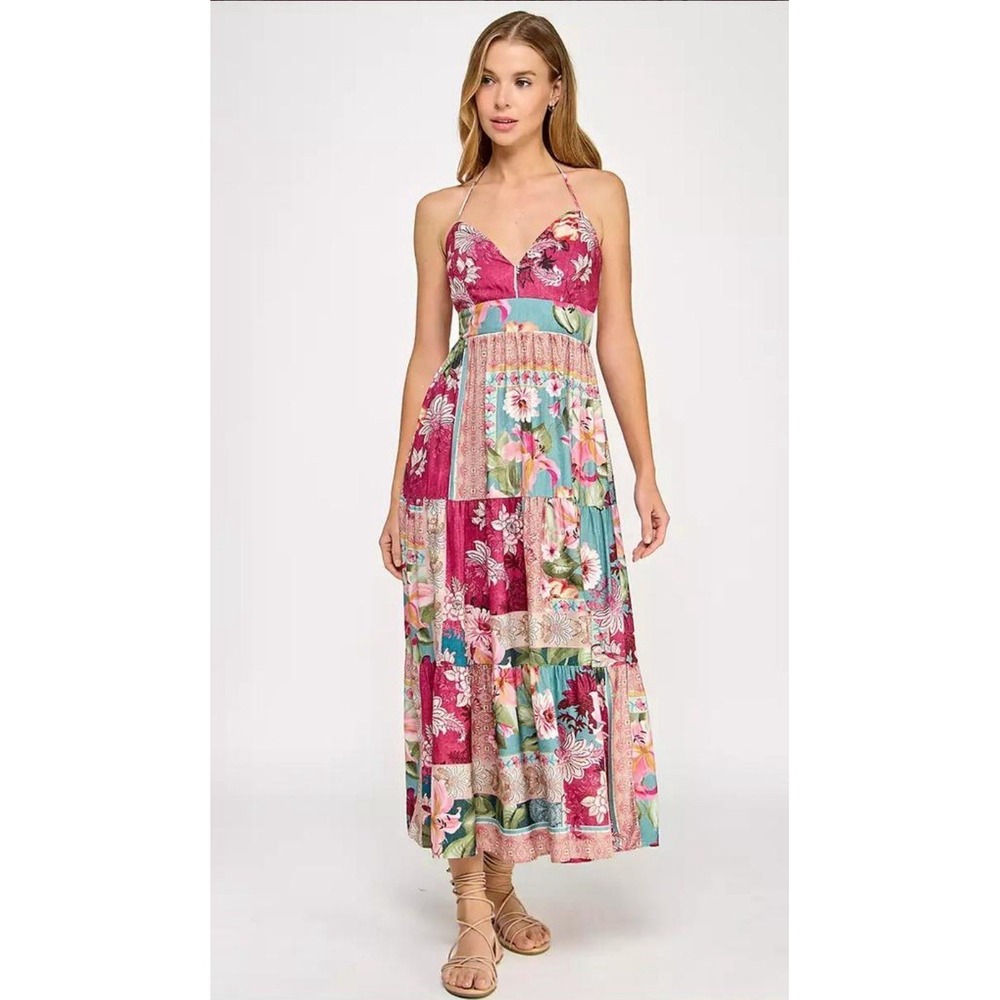 KATIA RAE Metallic Mixed-Print Maxi Dress Juniors' Multi Sleeveless Pullover XXS